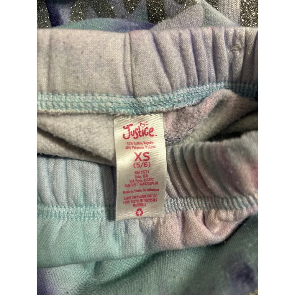 Justice Girls XS 5/6 Tie Dye Cropped Hoodie and Joggers Set Glitter Logo